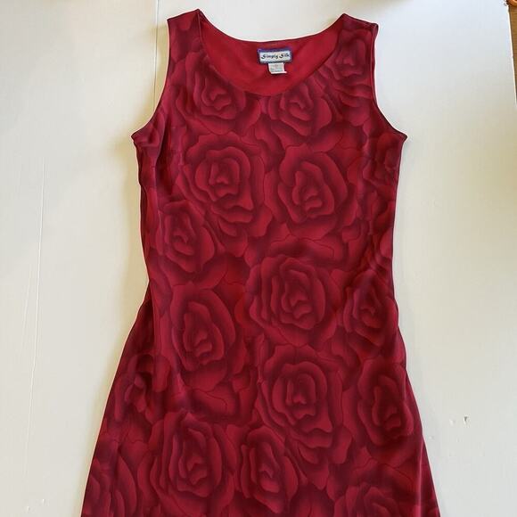 Simply Silk Dresses & Skirts - Simply Silk Vintage 90s Y2K Silk Red Size L Rose Print Dark Romantic Asymetrical